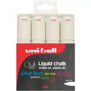 Original Uni PWE 8K Chalk Marker Chisel Tip Broad Line Width 8mm White Pack of 4