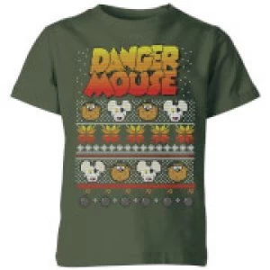 Danger Mouse Pattern Knit Kids T-Shirt - Forest Green - 7-8 Years