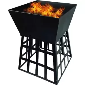 Garden Fire Pits with Galvanised Cooking Grill BBQ Firepit, Brazier Log Burner Portable Outdoor Heater Barbeque Charcoal Burning Pits - Square Gothic