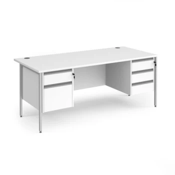 Office Desk Rectangular Desk 1800mm With Double Pedestal White Top With Silver Frame 800mm Depth Contract 25 CH18S23-S-WH