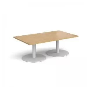 Monza rectangular coffee table with flat round white bases 1400mm x