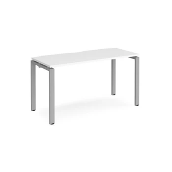 Bench Desk Single Person Rectangular Desk 1400mm White Tops With Silver Frames 600mm Depth Adapt
