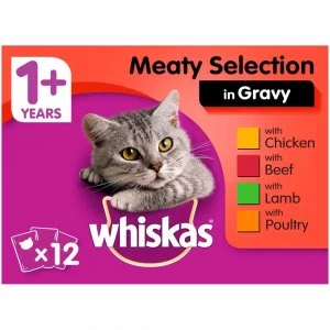 Whiskas Adult 1 Years+ Meat Selection in Gravy Cat Food Pouches 12x100g