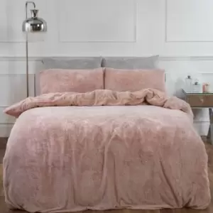 Sienna Glitter Teddy Duvet Cover With Pillowcase Bedding Set Blush Super King