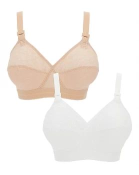 Playtex Lace Soft Cup Bras (2 Pack), White/Nude, Size 34, Women