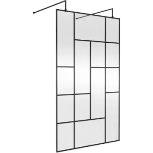 Abstract Frame Wetroom Screen with Support Bars 1200mm Wide - 8mm Glass - Hudson Reed