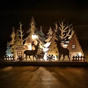 18cm Christmas Wooden Reindeer Scene Silhouette with 10 Warm White LEDs