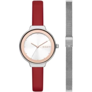 DKNY Astoria Three-Hand Red Leather Watch and Strap Set