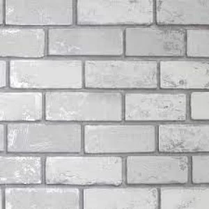 Arthouse Metallic Brick Effect Wallpaper White/ Silver Paper