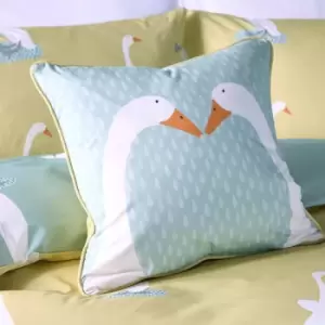 Fusion - Puddles The Duck Print Piped Edge Filled Cushion, Teal, 43 x 43 Cm