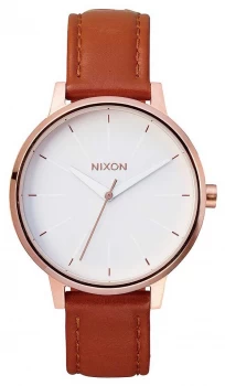 Nixon Kensington Leather Rose Gold / White Brown Leather Watch