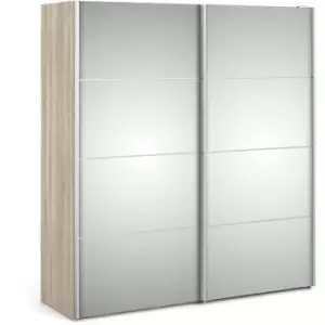 Verona Sliding Wardrobe 180cm in Oak with Mirror Doors with 5 Shelves - Oak and Mirror
