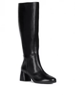 Geox Calinda Heeled Leather Knee Boot - Black, Size 6, Women