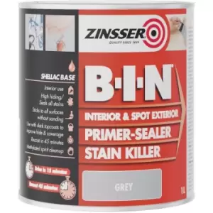 Zinsser - bin Primer Sealer - Stain Killer Paint - Grey - 1L - Grey