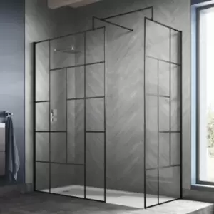 Abstract Frame Wetroom Screen with Support Bar 800mm Wide - 8mm Glass - Hudson Reed