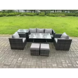 7 Seater Rattan Outdoor Furniture Garden Dining Set with Lounge Sofa Dining Table 2 Armchairs Small Stools Dark Grey Mixed - Fimous