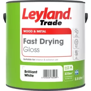 Leyland Trade Fast Drying Water Based Gloss Paint Brilliant 2.5L in White