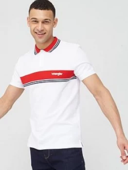 Wrangler Colour Block Stripe Polo Shirt - White Size M Men