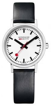 Mondaine Classic 30 Mm Black Leather Strap White Dial Watch