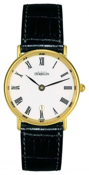 Michel Herbelin Womens Black Leather Strap White Dial Watch