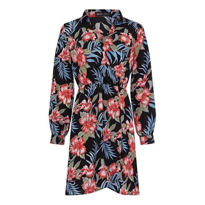 Mela London Black Floral 'Evalett' Shirt Dress - 8