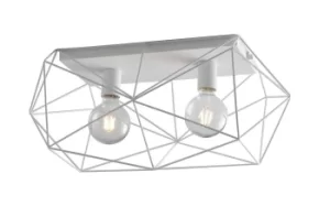 Abraxas Globe Cage Semi Flush Ceiling Light, White, E27