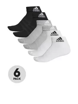 adidas Cush Ankle Socks (6 Pack) - Black/Multi, Black, Size S, Men