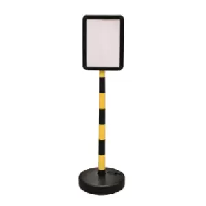 Plastic post with A4 sign holder - square rubber base - yellow & black