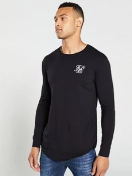 SikSilk Long Sleeved Gym T-Shirt - Black, Size XL, Men