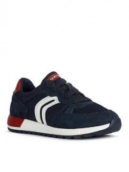 Geox Boys Alben Lace Up Trainer, Navy/Red, Size 1 Older