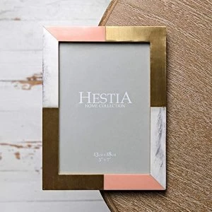 Hestia White, Grey & Pink Photo Frame & Brass Inlay 5" x 7"