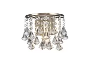 Acton Wall Lamp 1 Light E14 Switched Antique Brass, Prism Crystal