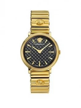 Versace V-Circle Black Dial Gold Stainless Steel Bracelet Ladies Watch