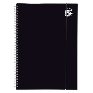 5 Star Notebook Wirebound Polypropylene Elasticated 80gsm A4 Black Pack 6