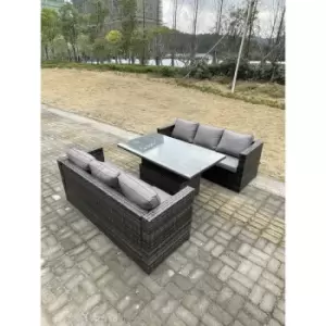 Fimous - 6 Seater Outdoor Rattan Sofa Set Garden Furniture Adjustable Rising Lifting Dining Table Dark Grey Mixed