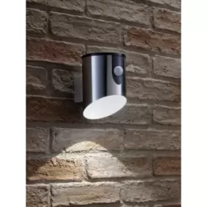 Auraglow - Stainless Steel Outdoor Battery Powered Wireless LED PIR Motion Sensor Security Wall Light IP44, Cool White Cylinder Sconce for Porch,