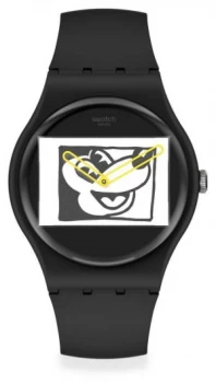 Swatch Keith Haring Mickey Blanc Sur Noir Black Silicone Watch