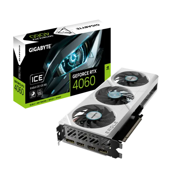 Gigabyte GeForce RTX 4060 EAGLE OC ICE 8GB Graphics Card - White - GV-N4060EAGLEOC ICE-8GD