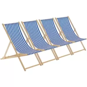 Folding Wooden Deck Chairs - Navy Stripe - Pack of 4 - Harbour Housewares
