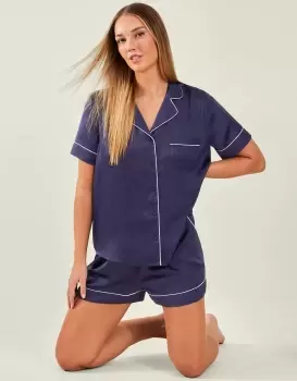 Accessorize Womens Satin Short Pyjama Set Blue, Size: XS