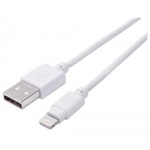 Manhattan USB-A to Lightning Cable 3m Male to Male MFi Certified (Apple approval program) 480 Mbps (USB 2.0) Hi-Speed USB White Lifetime Warranty Blis