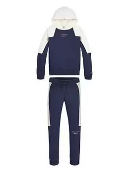 Calvin Klein Jeans Boys Colour Block Stack Logo Hoodie & Joggers Set - Navy, Size Age: 10 Years
