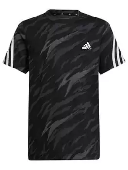 adidas Older Boys Future Icons 3 Stripe T-Shirt - Black/Grey, Size 7-8 Years