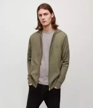 AllSaints Mens Mode Merino Zip Hoodie, Green, Size: XL