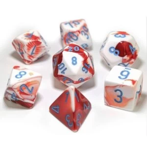 Chessex Gemini Polyhedral Red-White With Blue 7 Die Set - Lab Dice