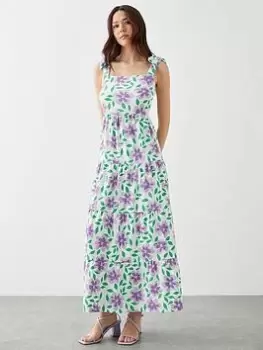 Dorothy Perkins Floral Tiered Tie Shoulder Maxi Dress - Lilac, Purple, Size 16, Women