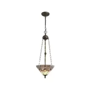 3 Light Uplighter Ceiling Pendant E27 With 30cm Tiffany Shade, White, Grey, Black, Clear Crystal, Aged Antique Brass