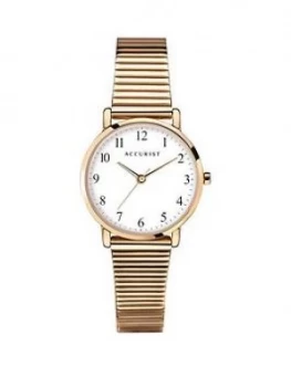 Accurist White Dial Gold Stainless Steel Expander Bracelet Ladies Watch