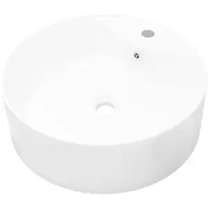 Ceramic Bathroom Sink Basin Faucet/Overflow Hole White Round Vidaxl White