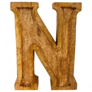 Letter N Hand Carved Wooden Embossed